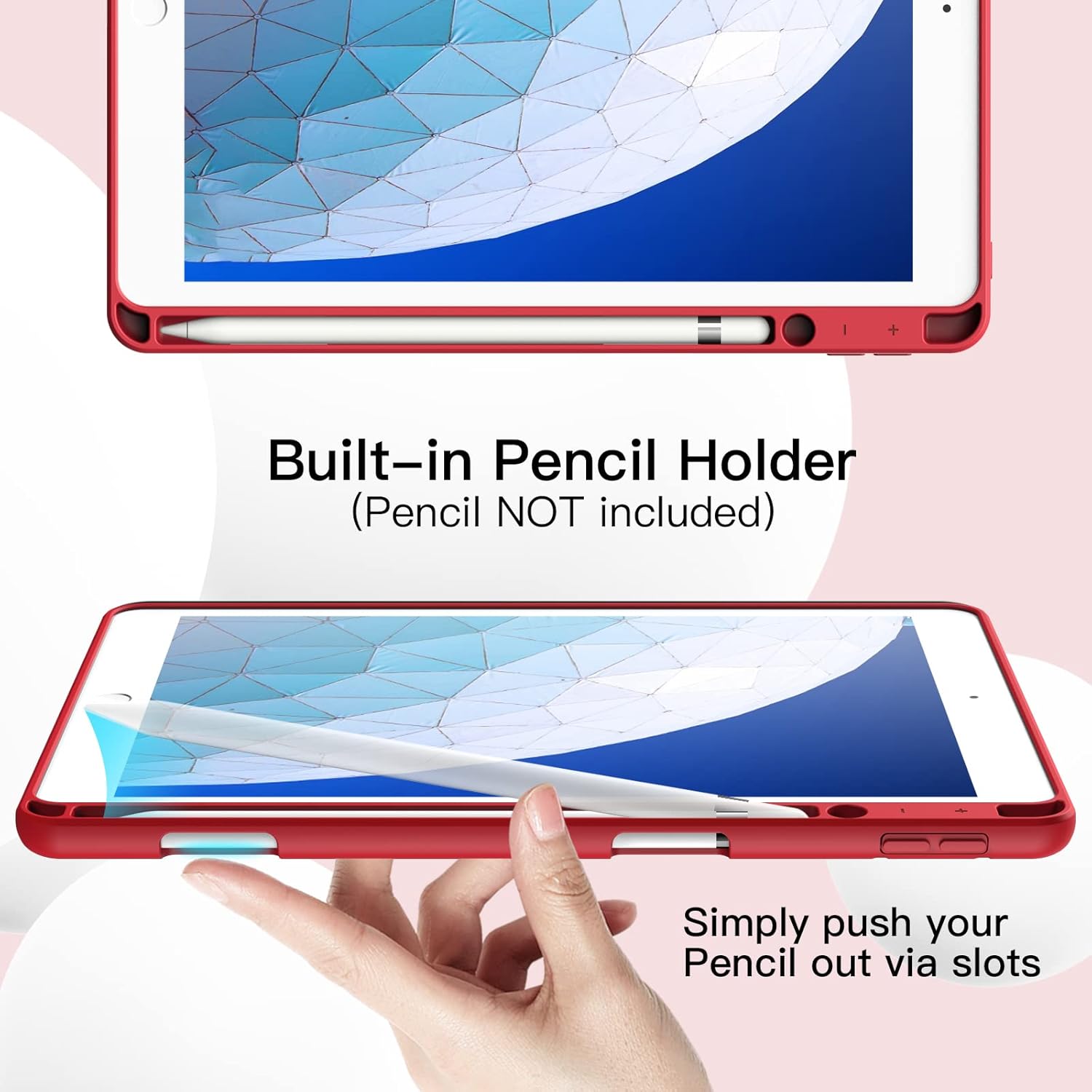 Husa JETech pentru iPad Pro 10, 5 inchi si iPad Air 3 (10, 5 inci 2019, a 3-a generatie), carcasa de protectie spate, husa cu suport pentru tableta la atingere moale, Auto-Wake/Sleep, Rosu