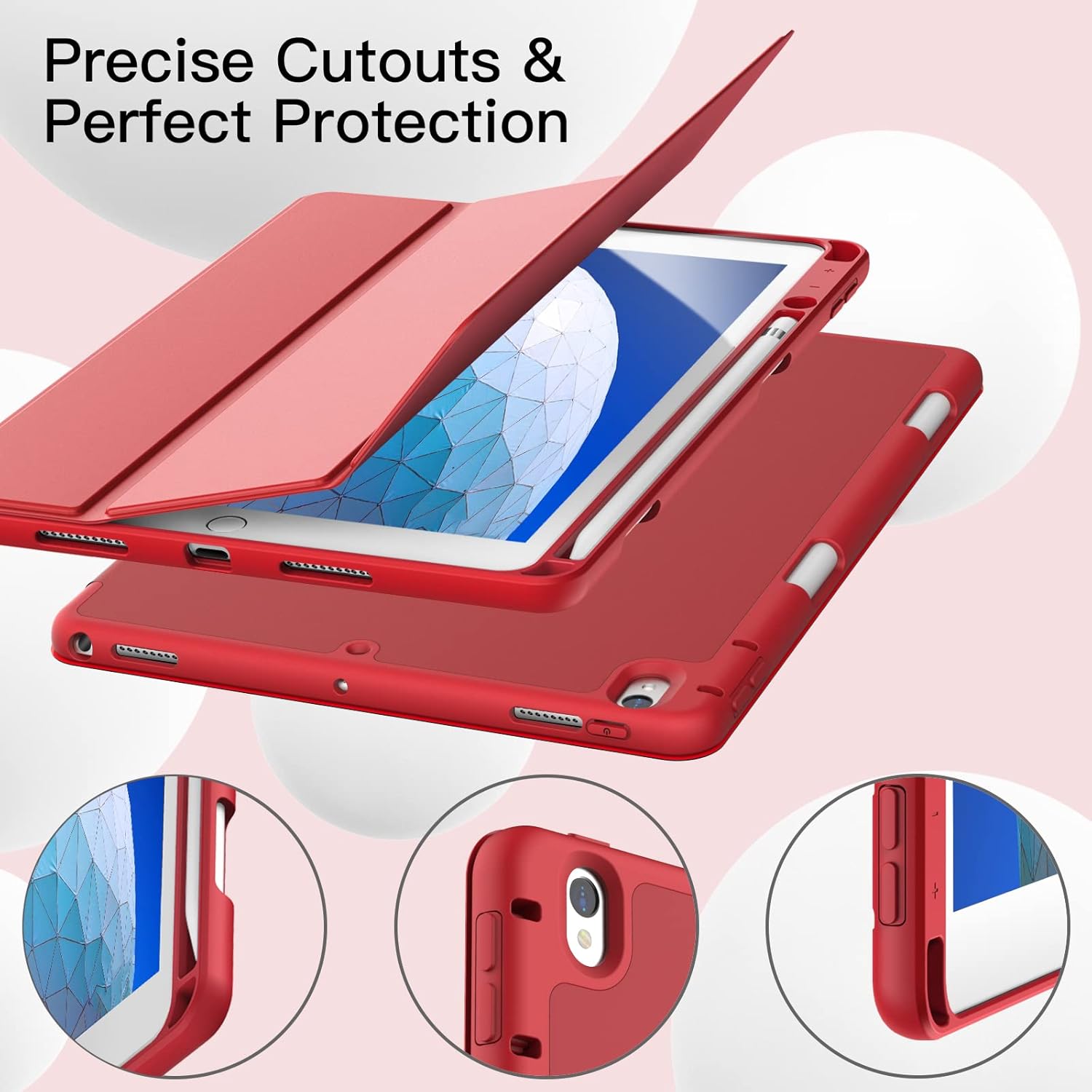 Husa JETech pentru iPad Pro 10, 5 inchi si iPad Air 3 (10, 5 inci 2019, a 3-a generatie), carcasa de protectie spate, husa cu suport pentru tableta la atingere moale, Auto-Wake/Sleep, Rosu