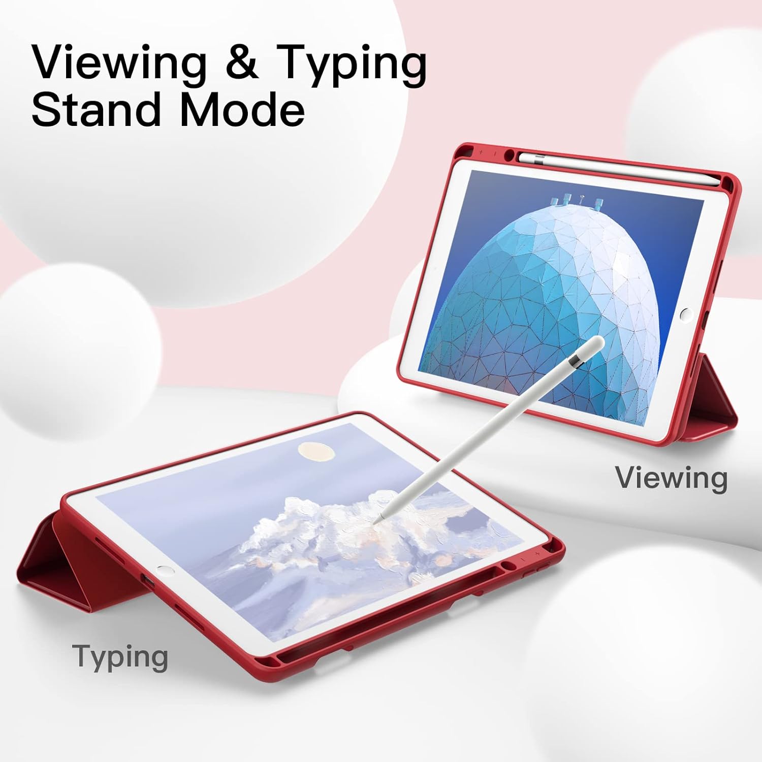 Husa JETech pentru iPad Pro 10, 5 inchi si iPad Air 3 (10, 5 inci 2019, a 3-a generatie), carcasa de protectie spate, husa cu suport pentru tableta la atingere moale, Auto-Wake/Sleep, Rosu