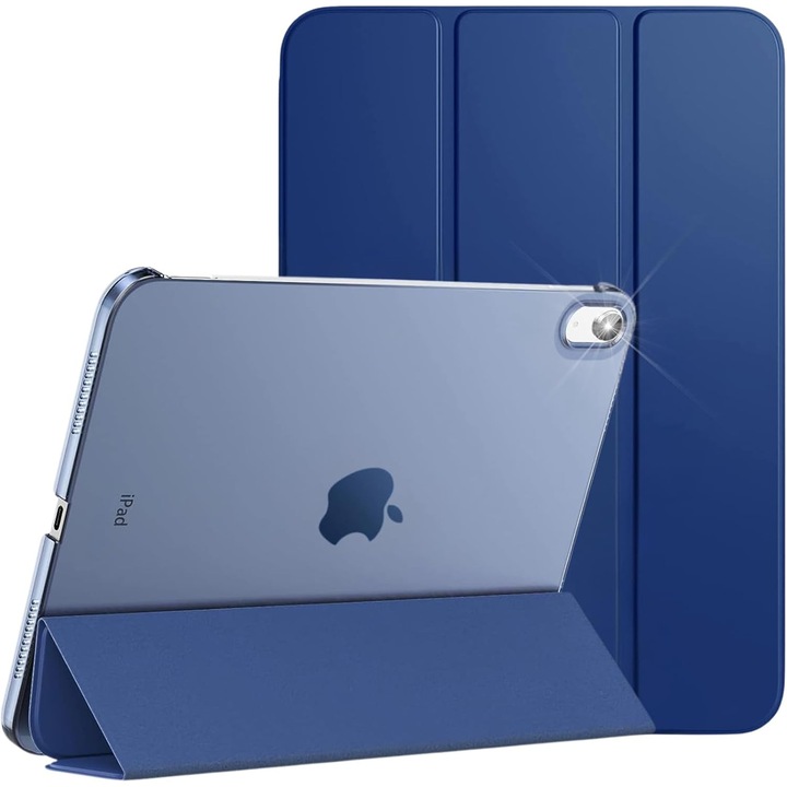 Husa pentru iPad (A16) a 11-a generatie de 11 inci (2025) / iPad a 10-a generatie de 10, 9 inci (2022), husa inteligenta subtire cu spate rigid translucid, compatibila cu Touch ID, albastru marin