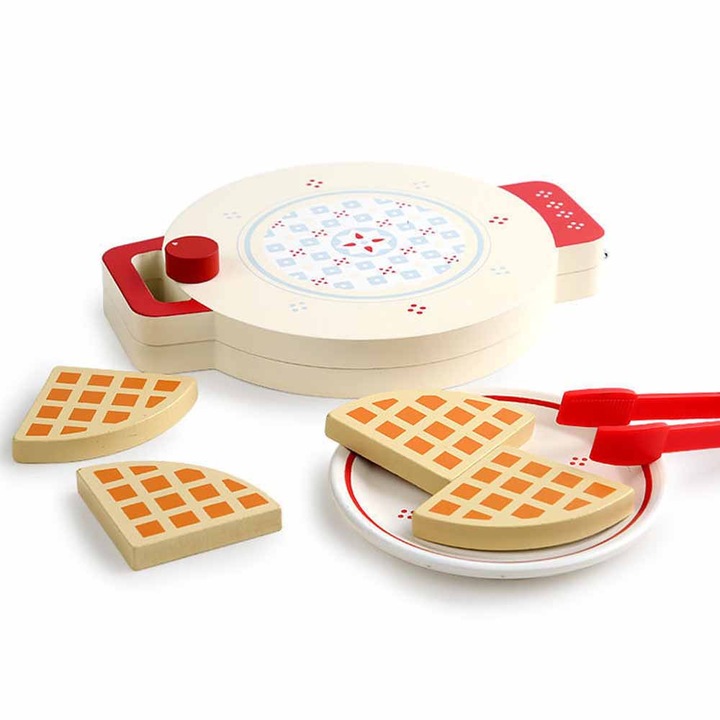 Joc din lemn HAM BEBE Set aparat de facut vafe, 1 aparat, 4 felii, multicolor, 19x15cm