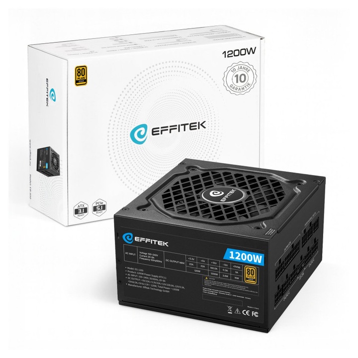 EFFITEK 1200W Gold ATX 3.1 tápegység, PCI 5.1 moduláris