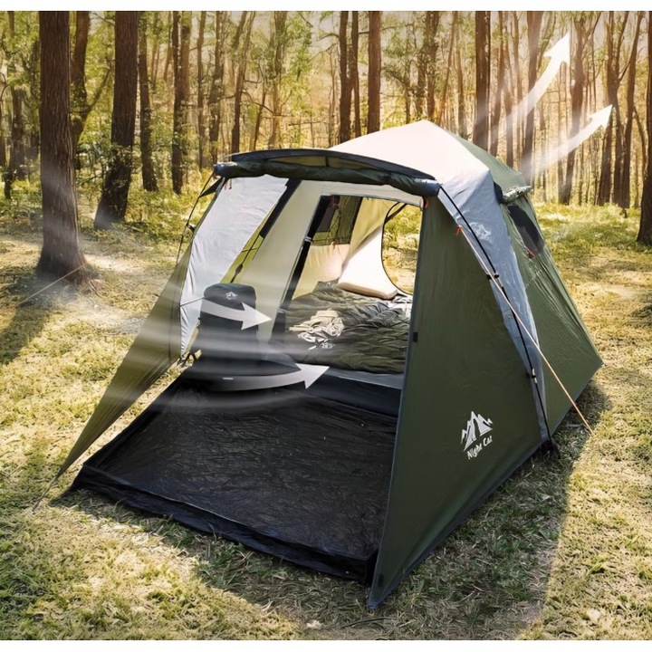 Cort Night Cat Pop-Up pentru 4 persoane, impermeabil, cu veranda, ideal pentru camping in familie si activitati outdoor, livrare 8-9 zile