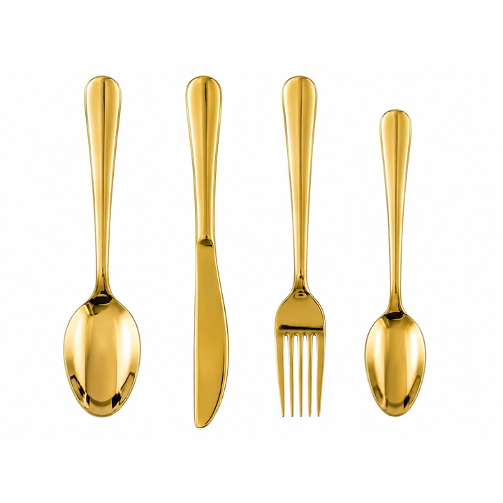 Set 12 Tacamuri Premium, 3 Linguri, 3 Cutite, 3 Furculite, 3 Lingurite, Finisaj Lucios si Elegant, Inox, Auriu