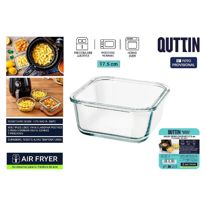 Formă de sticlă QUTTIN pătrată pentru airfryer 17,5 cm