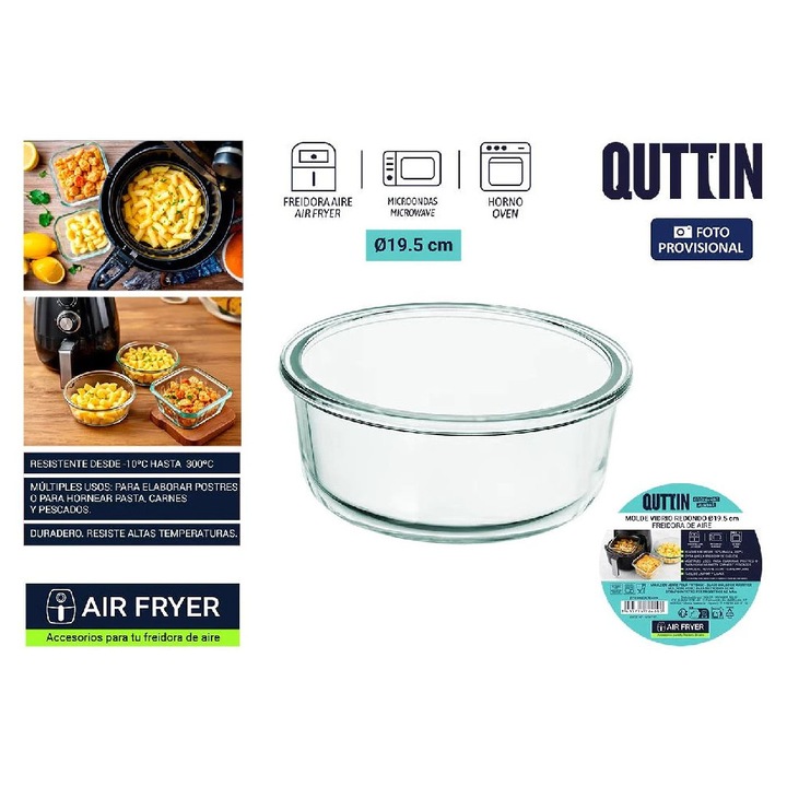 Formă rotundă din sticlă QUTTIN pentru airfryer – 19,5 cm