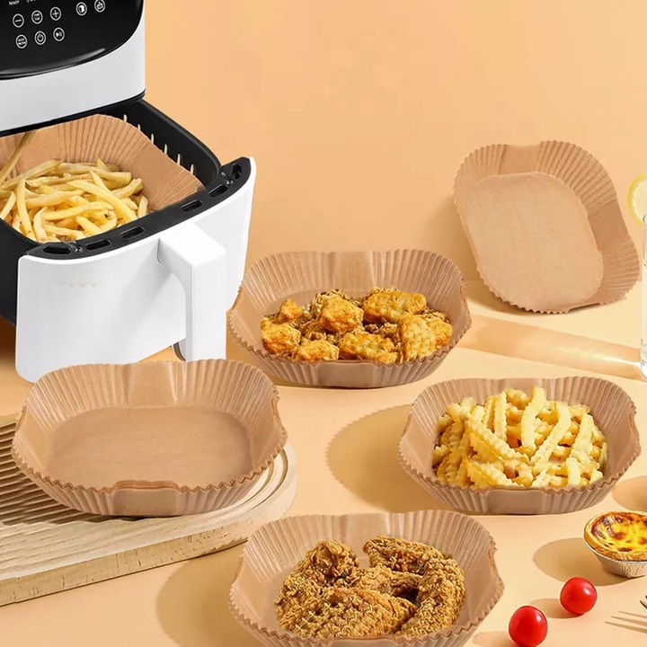 DAM ELECTRONICS 50 darabos négyzet alakú airfryer sütőpapír – 16 / 20 cm, barna, tapadásmentes, eldobható 20 DAM ELECTRONICS