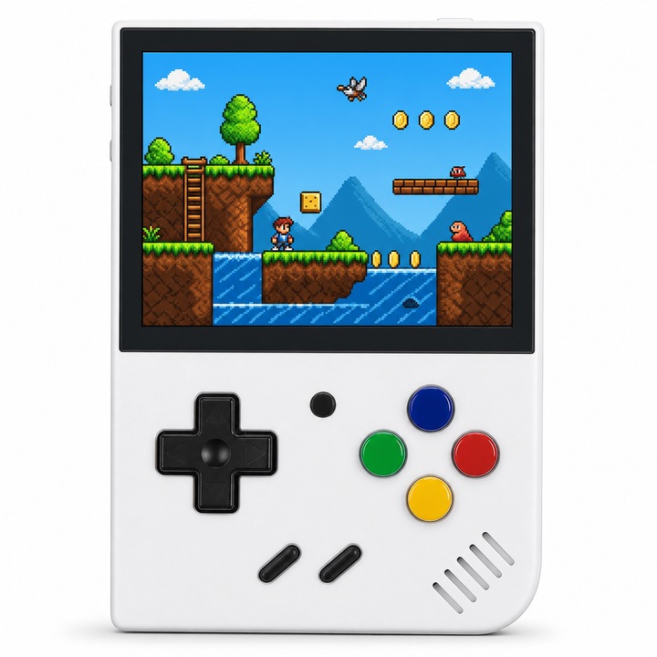 Miyoo Mini Plus Hordozható játékkonzol, átlátszó lila színű, 3.5 hüvelykes IPS kijelző, több ezer retro játék támogatása (NES, SNES, Game Boy)