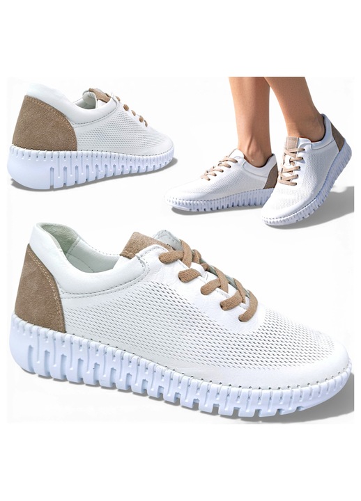 Pantofi sport dama, Artiker, piele naturala, perforati, albi, de vara