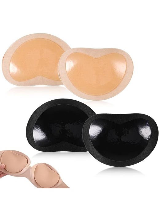 Set pernute push up pentru sutien, insertie autoadeziva pentru sutien destinata ridicarii, silicon, captuseala detasabila pentru marirea sanilor, bikini, costume de baie, doua perechi, Negru si bej
