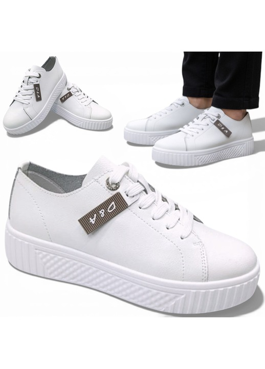 Pantofi casual dama, Barski, piele naturala, albi, sport, confortabili, de primavara