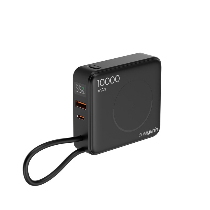 Gembird PB10-WPC15-LCD-01 20 W-os gyorstöltő power bank vezeték nélküli töltővel, 10000 mAh, fekete