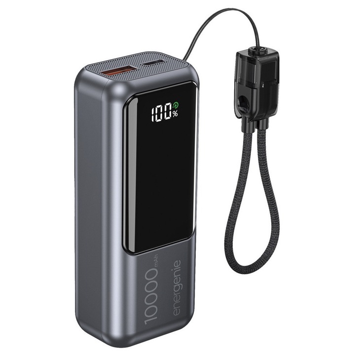 Gembird PB10-PD20-LCD-02 20 W-os kompakt gyorstöltő power bank LCD kijelzővel, 10000 mAh, űrszürke