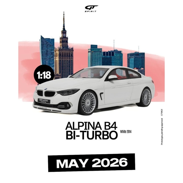 BMW Alpina B4 Bi-Turbo autómodell, fehér, 2014, 1:18, GT963, GT Spirit