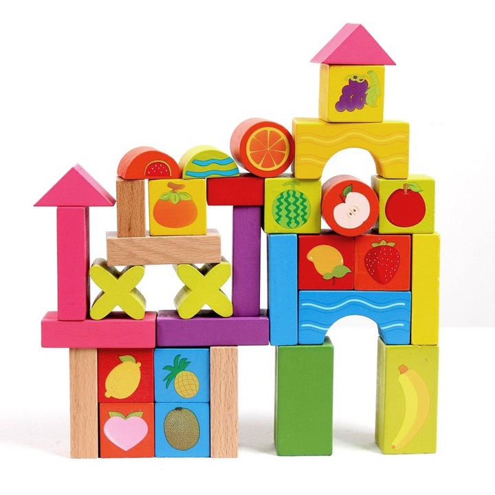 Set 33 cuburi constructii lemn cu fructe Fruit Blocks