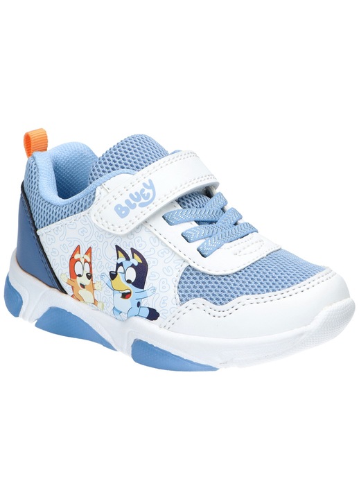 Pantofi sport copii LEOMIL BL0715, Bluey и Bingo, LED подметка, леки, закопчаване с велкро, Бял/Син, Бял/Син