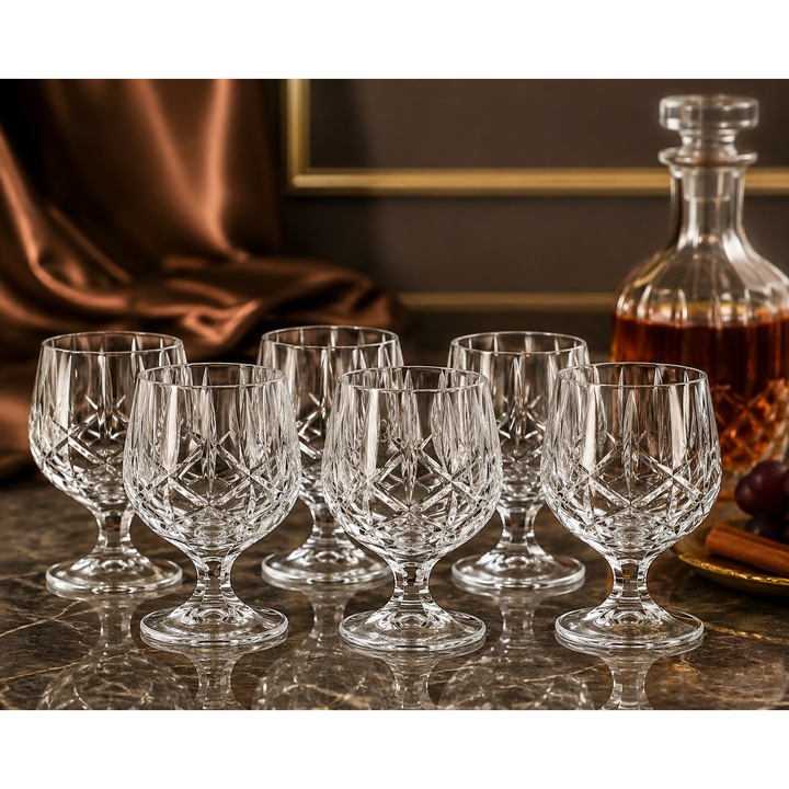 6 db Bohemia kristály konyakos pohár készlet, 250 ml, Sheffield modell, átlátszó, elegáns
