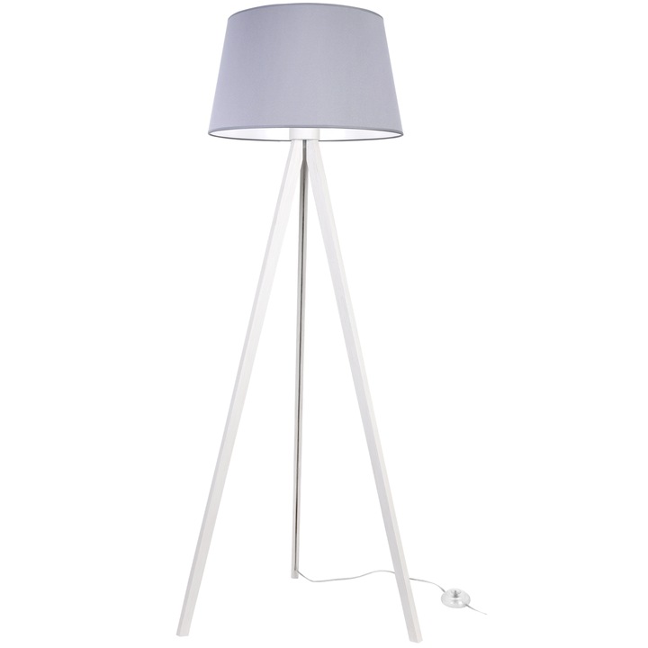 Lampa de podea Light Home LH Trepied alb abajur conic gri Ø44 cm soclu E27 ideala pentru living dormitor sau birou