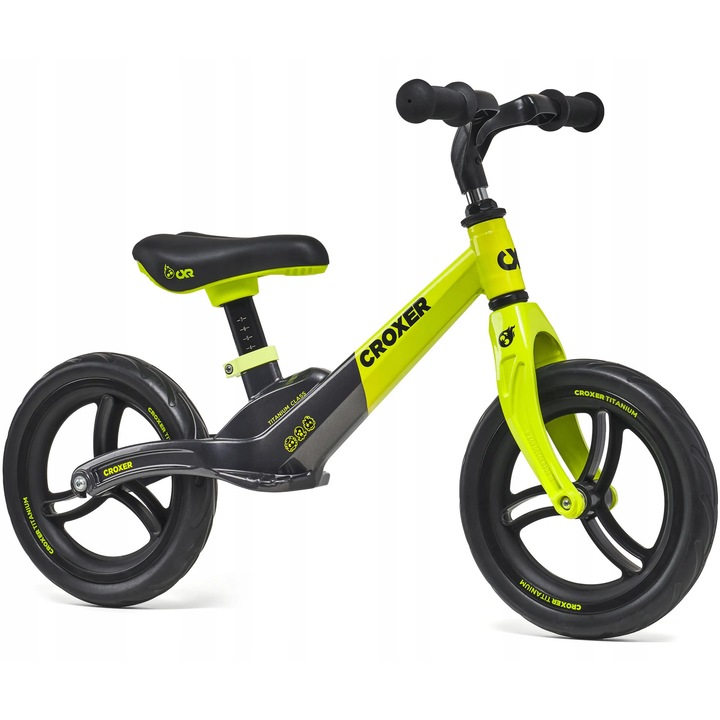 Bicicleta fara pedale CROXER Titanium Pro, Negru/Verde, Copii