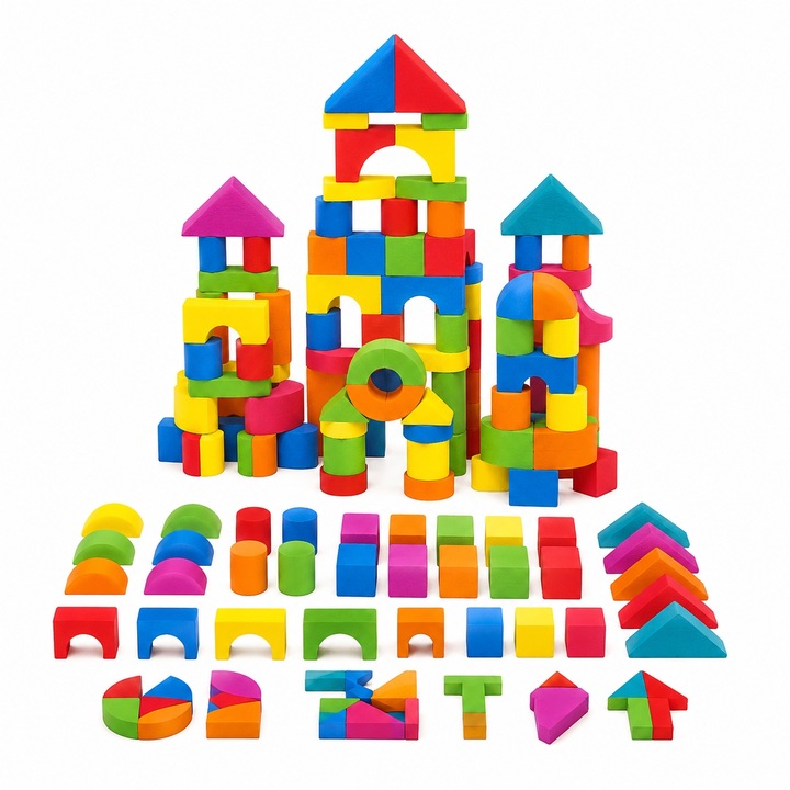 Set Cuburi EVA Pentru Copii Cu 41 Piese, Joc Educativ De Constructie Cu Blocuri Moi Colorate, Jucarie Creativa Pentru Asamblare Forme Si Constructii, Set De Dezvoltare Indemanare Si Joaca Interactiva, Multicolor