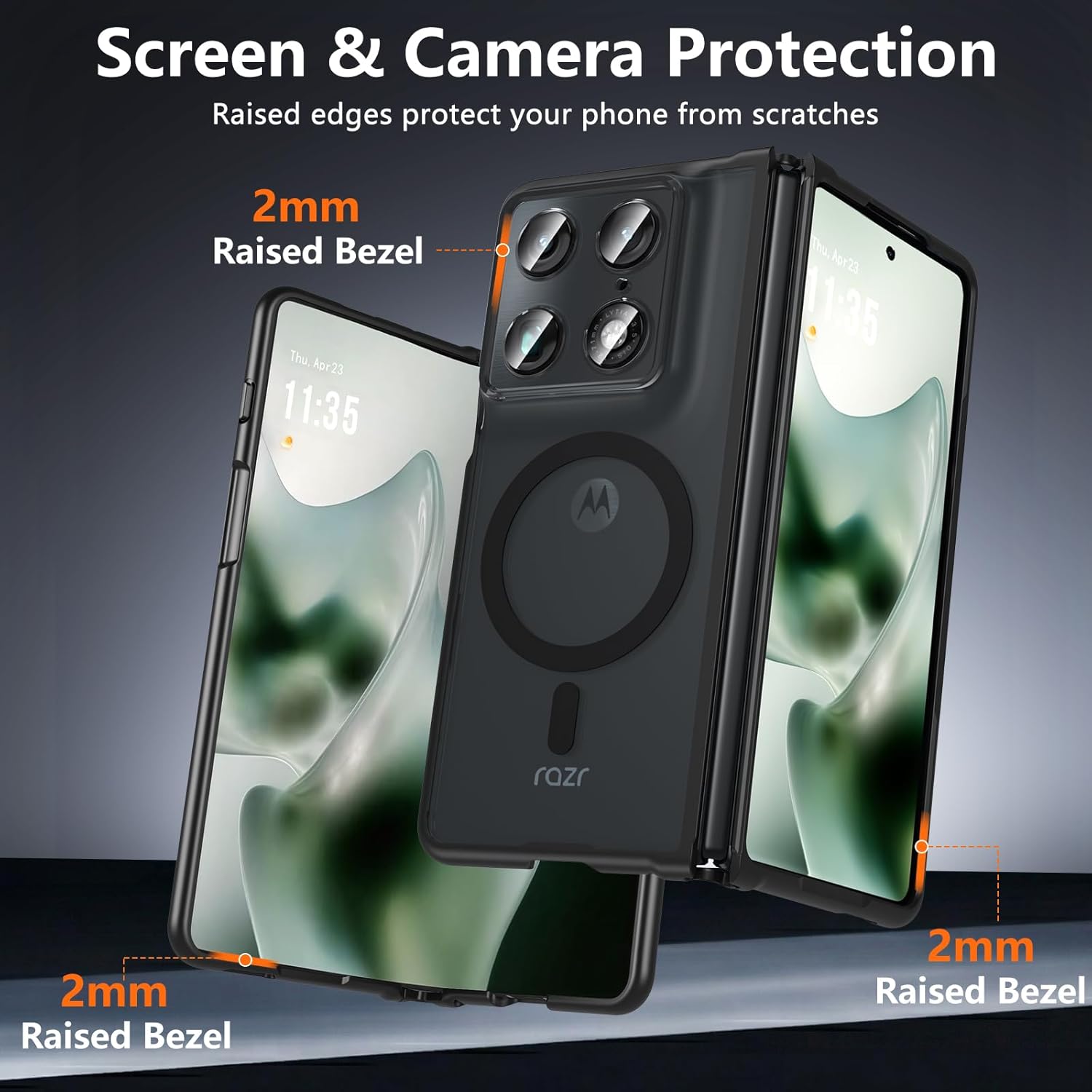 Husa premium pentru Motorola Razr Fold CareFree Defender, cu MagFit, Design Slim & Protectie Completa, Never-Yellow, anti-amprente - negru mat
