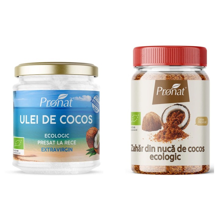 Pronat Bio Csomag: Extra Szűz Kókuszolaj Hidegen Sajtolt 200 ml + Kókuszcukor 150 g