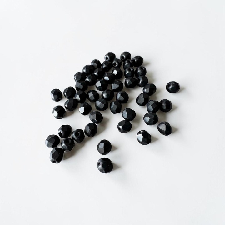 Margele sticla fire polish fatetate pentru bijuterii, 4mm, 50buc/set - 7028 Matte Jet