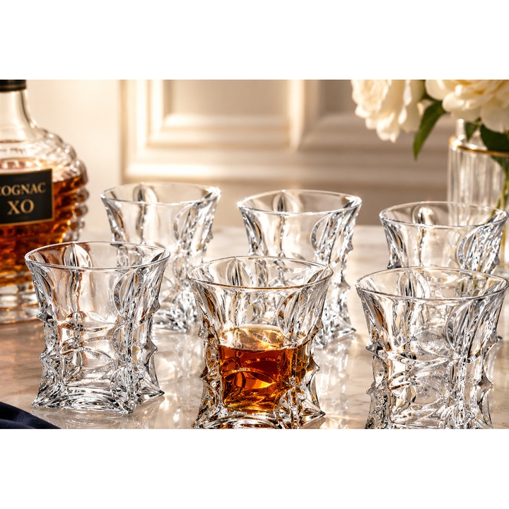 Set 6 pahare pentru coniac din cristal Bohemia X Lady, 240 ml, transparente, design modern, premium