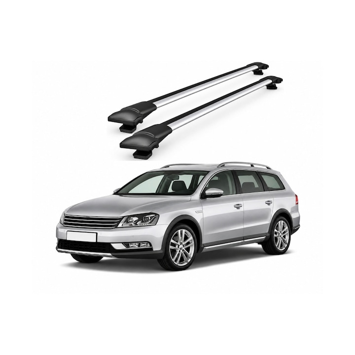 Bare portbagaj transversale auto aluminiu compatibile Volkswagen Passat Alltrack (B7) combi 2012-2015 80-88 cm