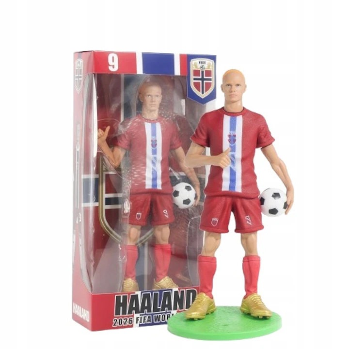 Erling Braut Haaland Manchester City figura, 22 cm labdával, gyűjtői futball szobor