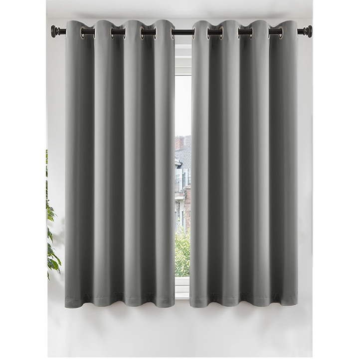 Fényzáró függönyök karikákkal 145x140 cm SZÜRKE - Topick - 2 DB
