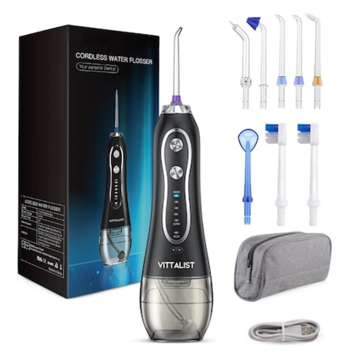 Professzionális szájzuhany - 5 intenzitás, 8 fúvóka, Neo™ H20floss®, USB, IPX7, 300 ml, 1200 P