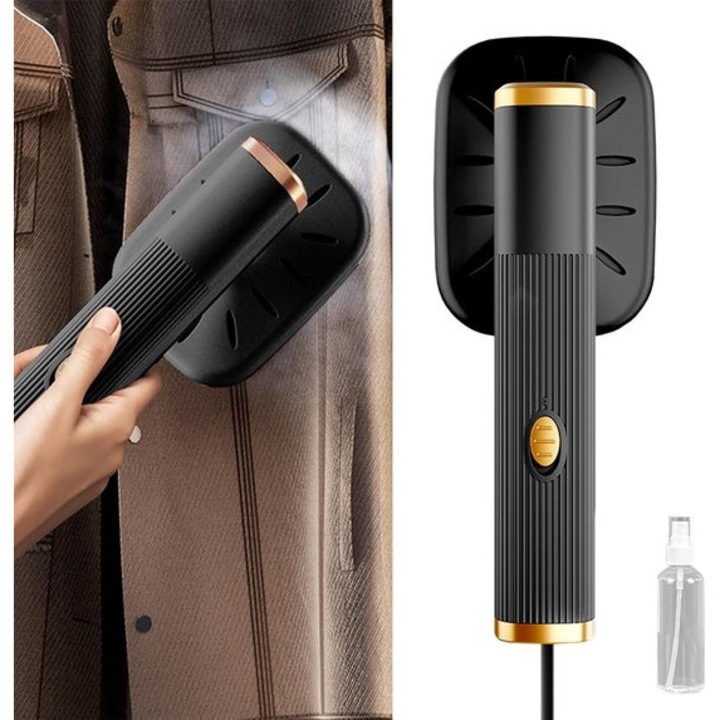 Fier de calcat portabil mini, negru si auriu, talpa titan, 20ml