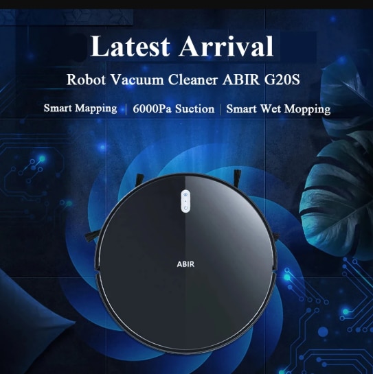 Aspirator robot ABIR G20S, putere de aspirare de 6000 Pa, navigare inteligenta cu harta 2D, aspirare si stergere 2-in-1, control prin aplicatie WiFi si Alexa, negru