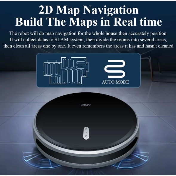 Aspirator robot ABIR G20S, putere de aspirare de 6000 Pa, navigare inteligenta cu harta 2D, aspirare si stergere 2-in-1, control prin aplicatie WiFi si Alexa, negru