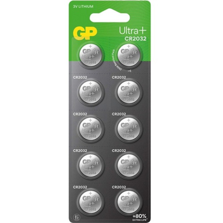 Baterie GP Ultra Plus, CR2032, 3V, litiu, 10 buc/pachet