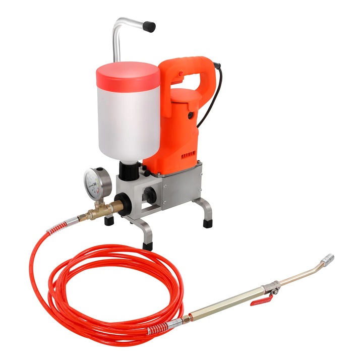 Beton injektáló szivattyú, Nagynyomású elektromos szivattyú, 720 W, 10.000 psi, 39×20×43 cm, 6,5 kg, Alumínium/Vas, Biztonsági szelep 18.000 psi, Fehér