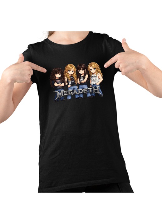 Gyerek Lány Póló Megadeth Cartoon Chibi, Fekete