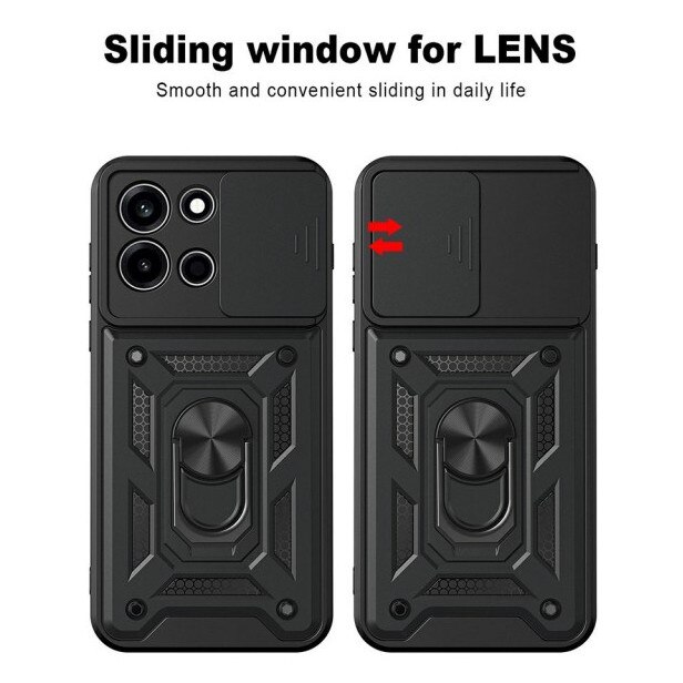 Husa Spate Upzz® Camshield Compatibila Cu OnePlus Nord 6, Protectie La Camere, Inel Metalic, Stand - Negru