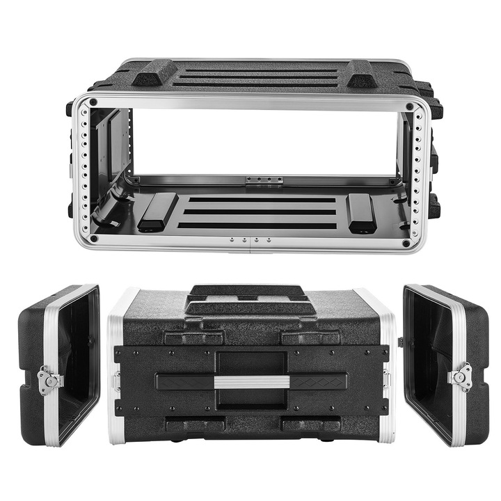Rack szekrény 4U, Audio szerver szekrény, 48 cm mélység, Tartós ABS konstrukció, Levehető elülső és hátsó fedelek, Robusztus zárak, Erősítőkhöz és DJ keverőkhöz
