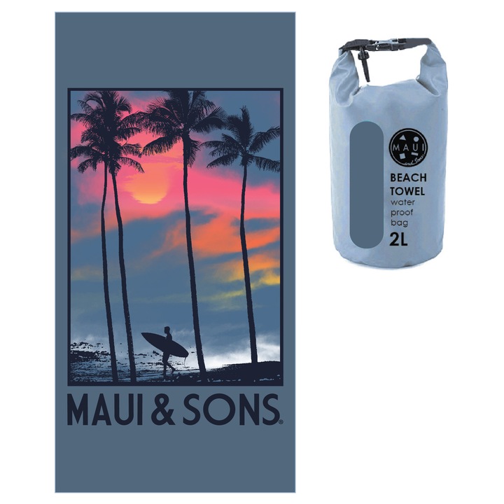 Maui & Sons Mikroszálas Strandtörölköző 90x180 Vízálló Táskával
