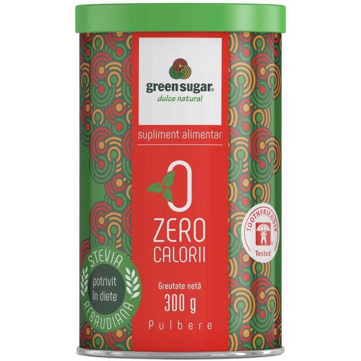 Green Sugar indulcitor pulbere "Dulce Natural", Zero calorii, cutie metalica 300g, Laboratoarele Remedia