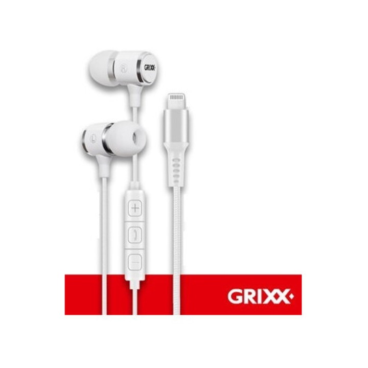 Casti PC Grixx, telecomandă cu microfon, alb, standard