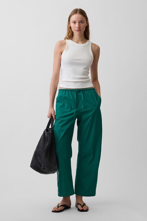 GAP, Pantaloni de trening din bumbac organic cu benzi contrastante, Verde, L