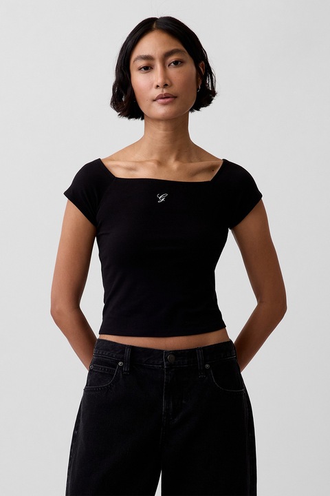 GAP, Szögletes nyakú crop póló, Fekete
