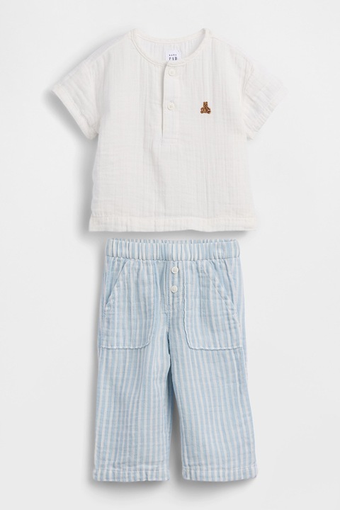 GAP, Set de tricou de bumbac si pantaloni cu buzunare - 2 piese, Albastru pastel/Alb fildes
