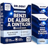 Set benzi de albire dinti DR.DENT® Premium 42 strips, 21 tratamente, Benzi de inalbire fara peroxid, Set de benzi pentru dinti sensibili, Benzi albire enamel safe, Formula non sensitive, Indeparteaza pete cafea/vin, Albire acasa 30-60 min, Aroma menta