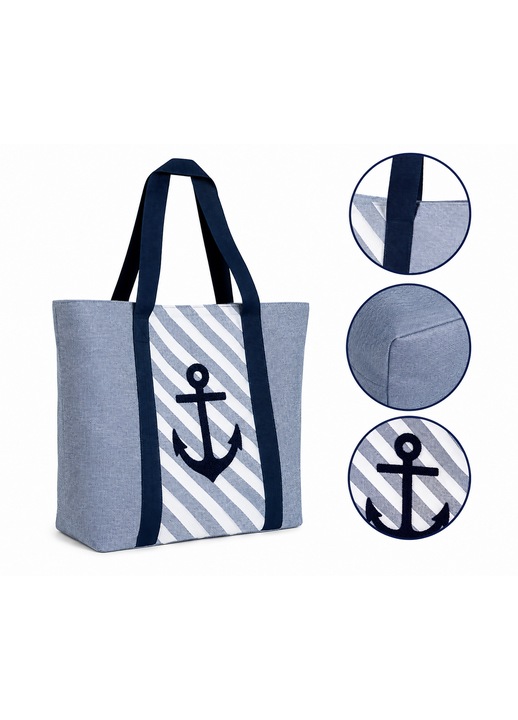 VARENTIS™ Kék Horgonyos Strandtáska, 58x15x42 cm, Nagy Nyári Táska, Tote Bag Strandra, Medencéhez és Nyaraláshoz
