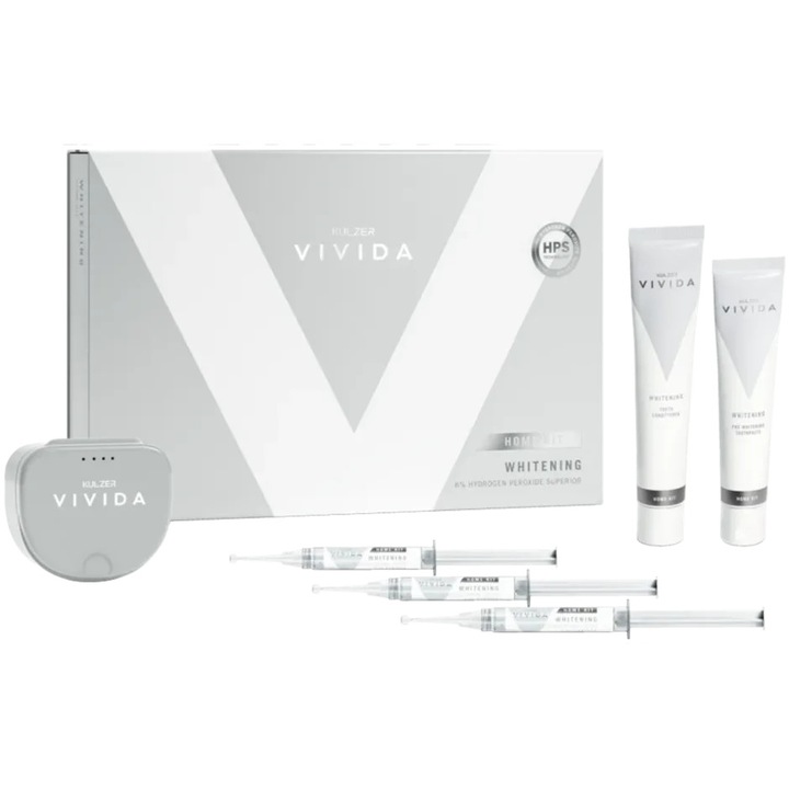 Kulzer VIVIDA 6% HPS fogfehérítő készlet, 3 fecskendő x3 ml gél, 50g fogkrém, 50g kondicionáló gél