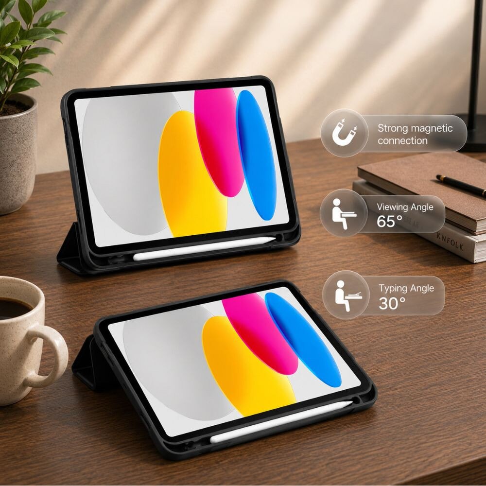 Husa carte, pentru iPad 11", A16 2025, a 11-a generatie, stand, decupaje precise, Roz deschis